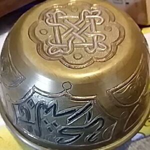 Engraved Brass Decorative Bowl One Middle Eastern Damascus Design
